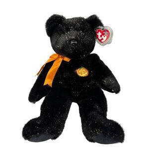 Ty Beanie Buddies Haunt Bear Black Sparkle Pumpkin 2002 Vintage 13 Inch Beans